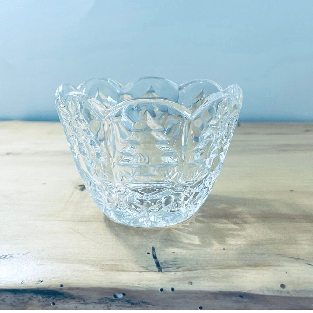 Vintage Glass Christmas Tree Bowl Candle Votive Candy Nut Dish Scalloped Decor
